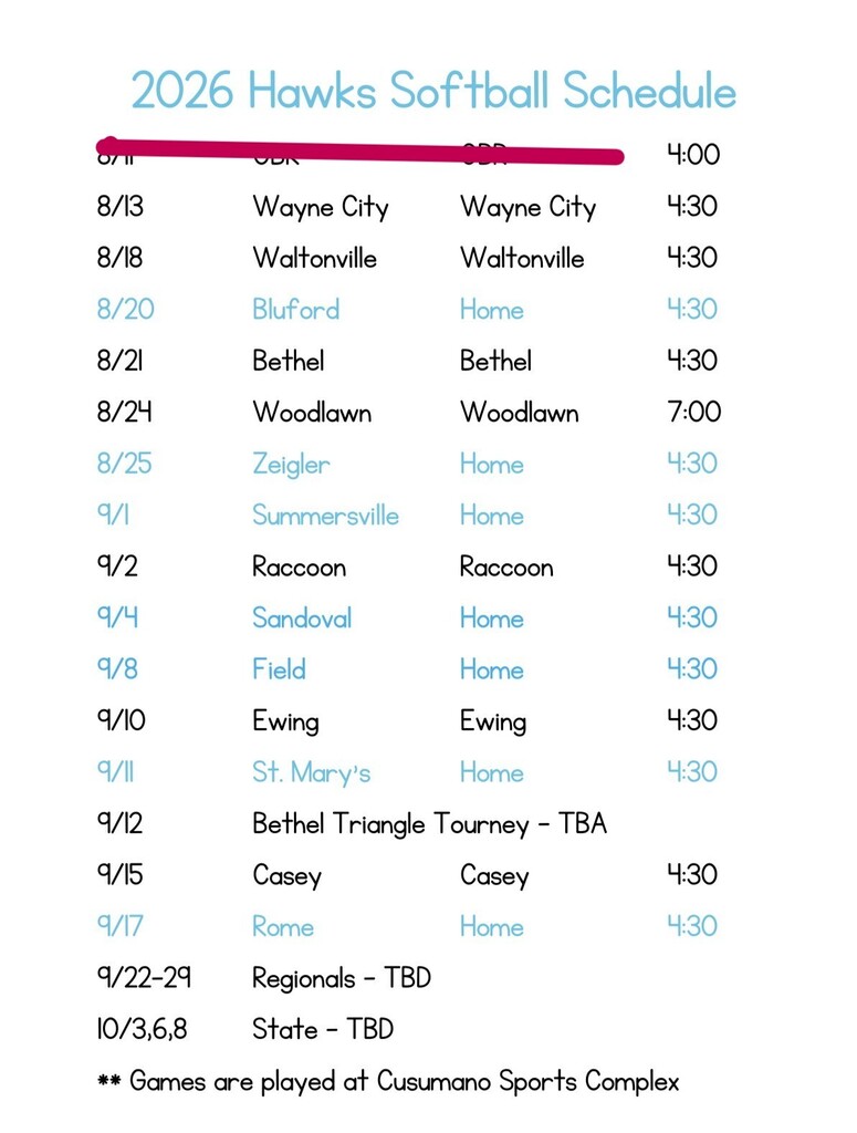 2026 Softball schedule