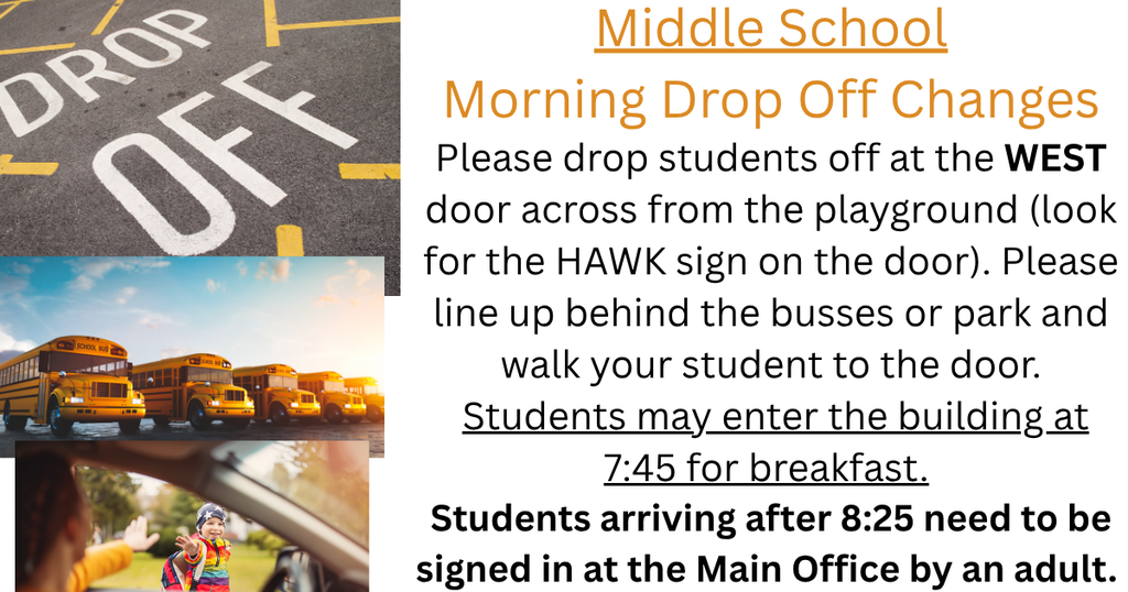 Middle School Morning Drop Off Changes for 2026-2027