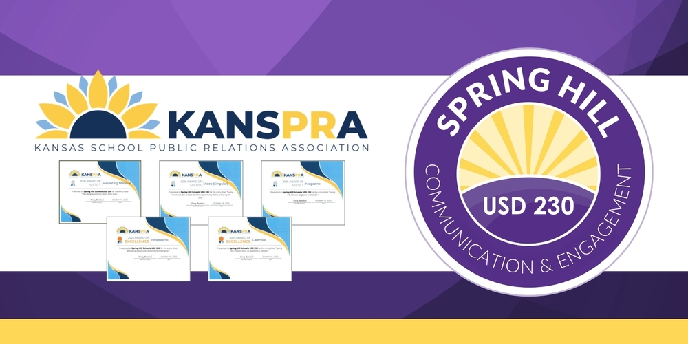 KanSPRA Logo and pictures of awards earned by Communication and Engagement department