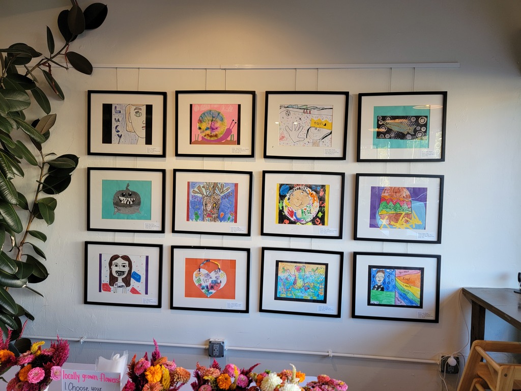 Student artwork at The Bean coffee shop