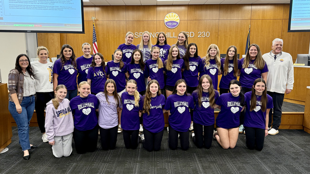 spring hill 8th grade volleyball teams posing for a group picture at the 10/27 BOE meeting