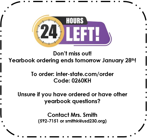 Yearbook order deadline January 28, 2026