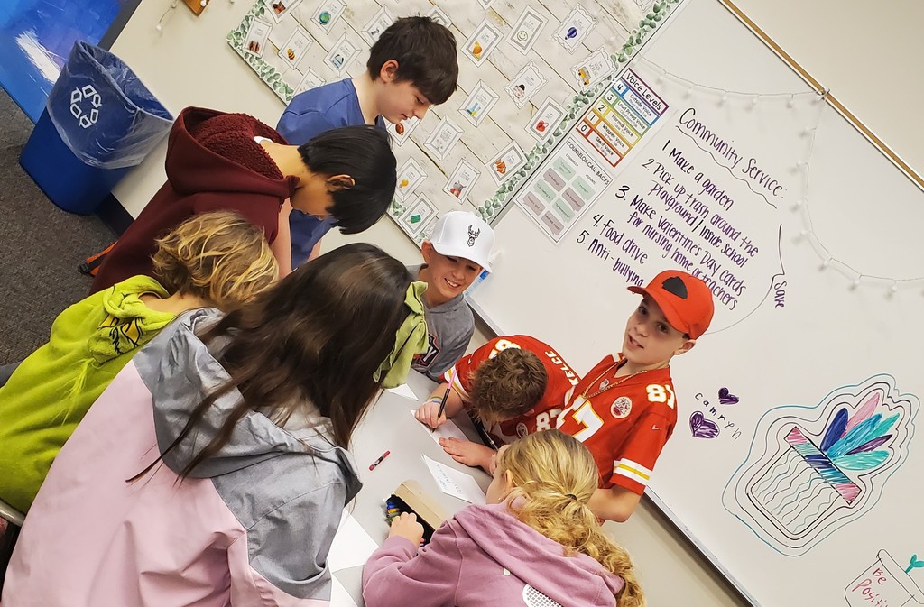 Community Service crew creating Valentines for others!