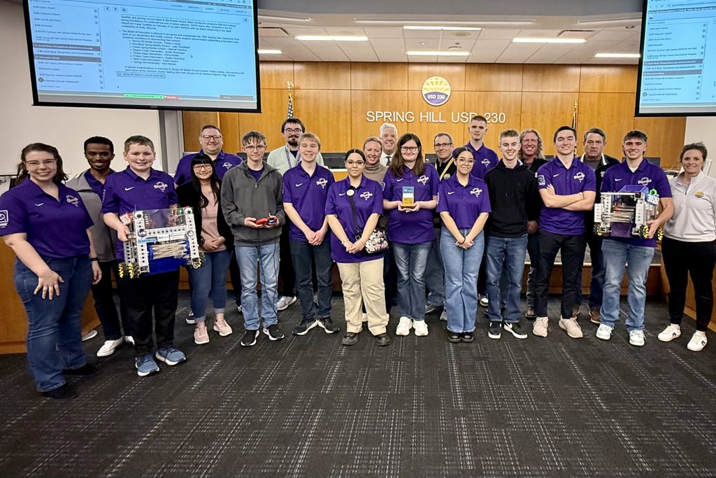 Members of the Board, Dr. Luttrell, and the SHHS Robotics team