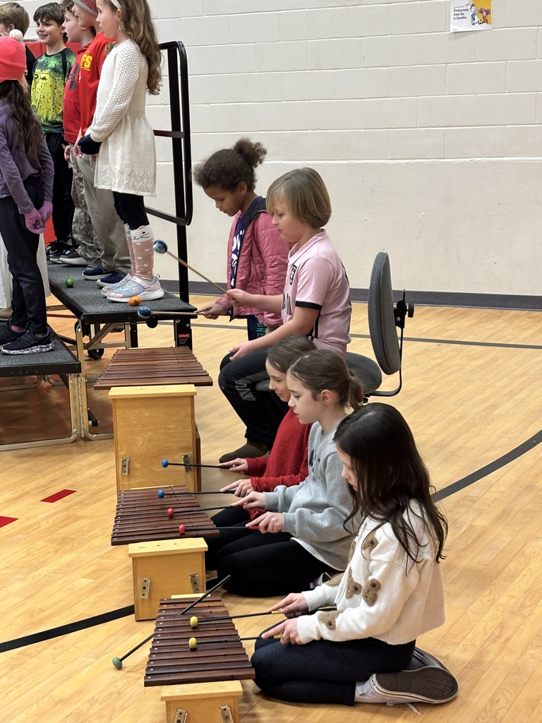Second Graders play instruments at their music program.