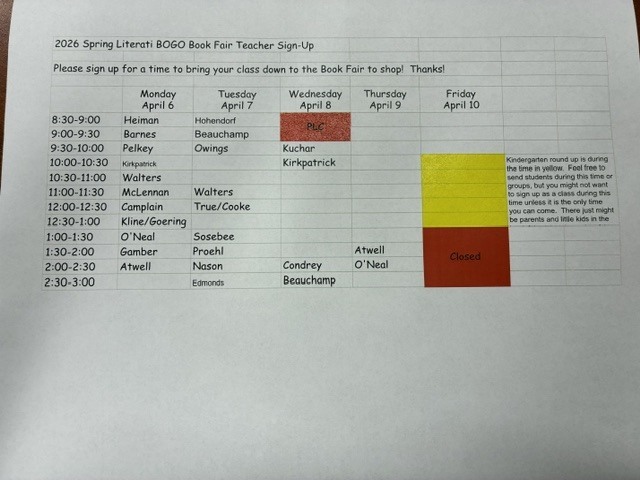 Schedule for shopping at the book fair
