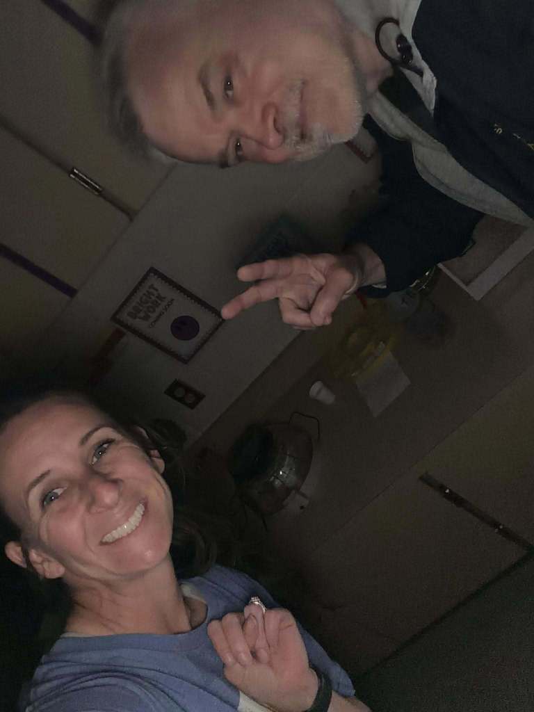 Dave and Jessica in the dark, rescuing chicks from the storm.