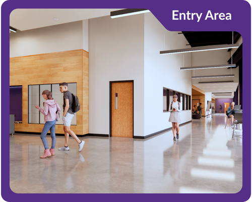 Entry access area/hallway for the new CTE expansion with caption  Entry Area