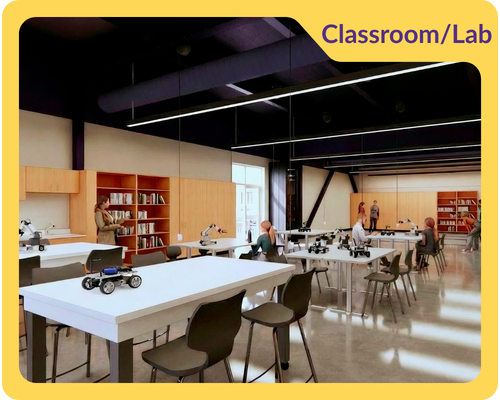 Image of Robotics Lab with label that reads classroom/lab