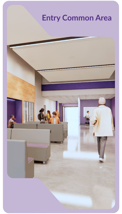 Entry hallway image that reads Entry Commons Area