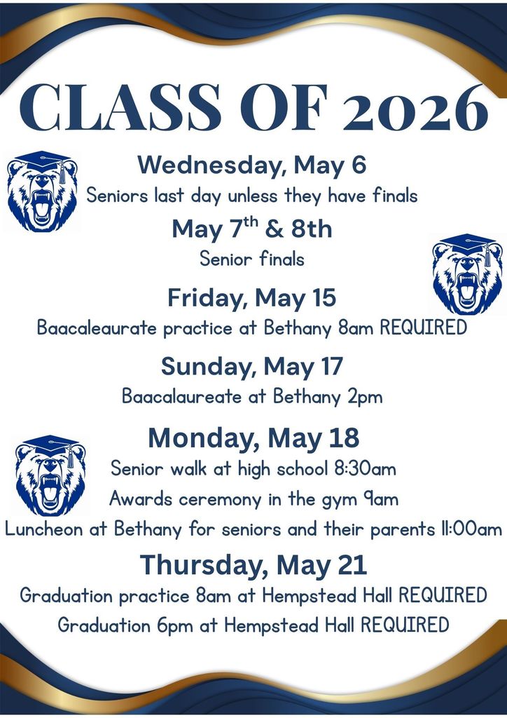 Upcoming dates for the class of 2026