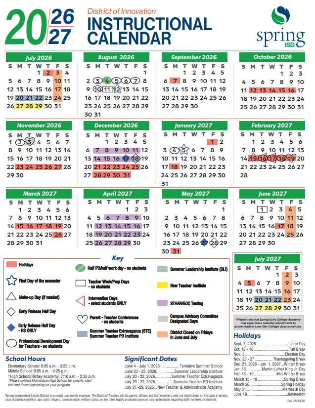 SISD Calendar 26-27 | Dekaney High School