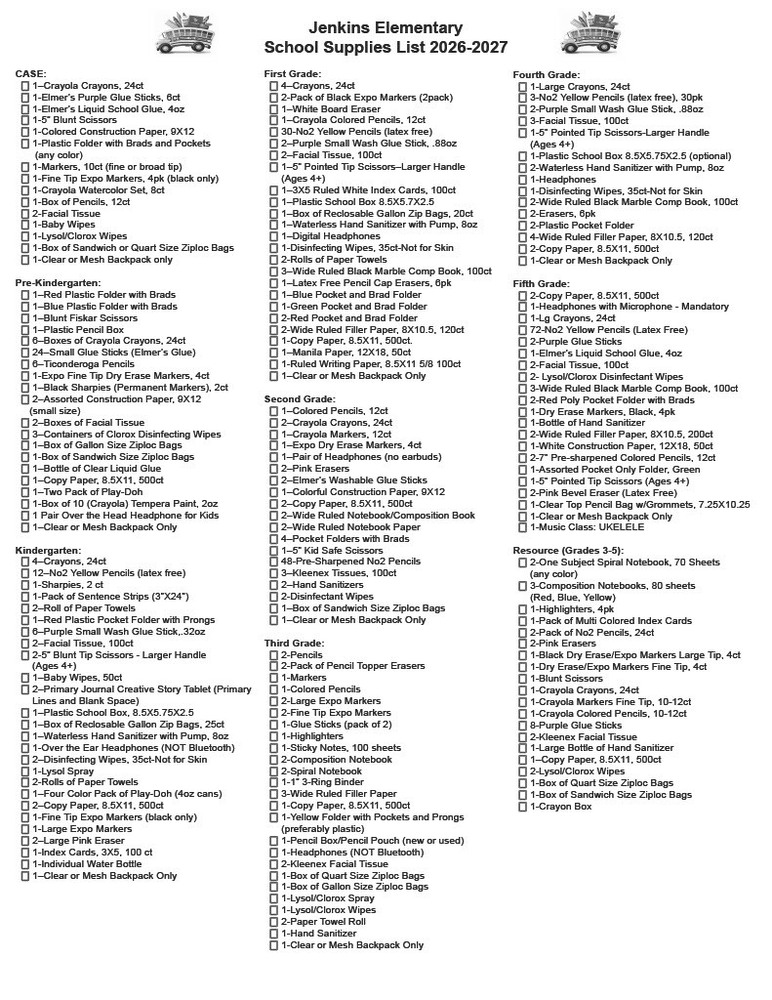 School supplies List 26-27