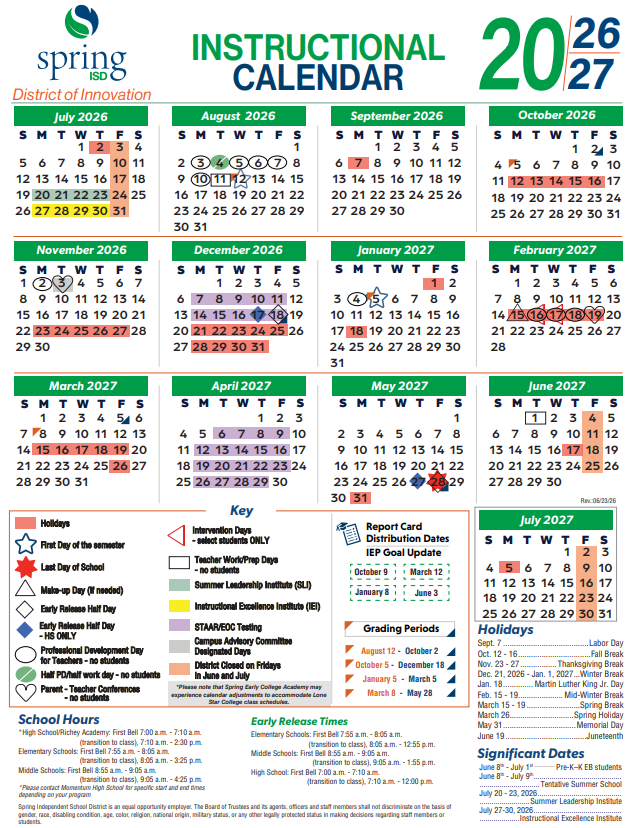 SISD Calendar 26-27