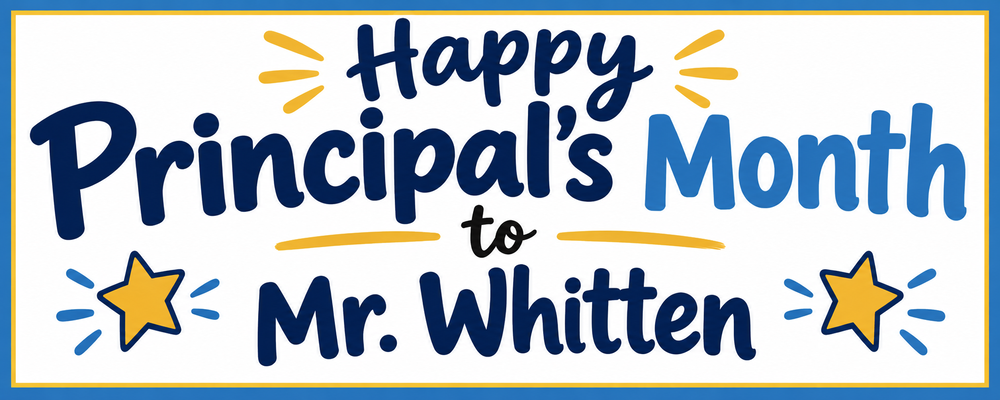 💙 Celebrating Our Amazing Principal, Mr. Whitten! 💙  October is Principal’s Month, and we are excited to take this opportunity to celebrate and recognize our wonderful principal, Mr. Whitten!  A great principal does so much more than lead a school. Mr. Whitten helps create a positive, welcoming environment where students feel supported, teachers feel valued, and families feel like an important part of our school community. His dedication, encouragement, and commitment to our students make a difference every day.  We are so grateful for the time, energy, and heart that Mr. Whitten puts into our school. His leadership helps bring our school community together and inspires us to continue growing and doing our very best.  Thank you, Mr. Whitten, for all that you do for our students, staff, and families! We are incredibly lucky to have you leading our school. 💙⭐  Happy Principal’s Month, Mr. Whitten! 🎉