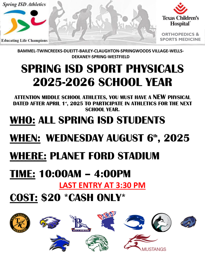 Spring ISD Sports Physicals for the 2025-2026 School Year, August 6, 2025