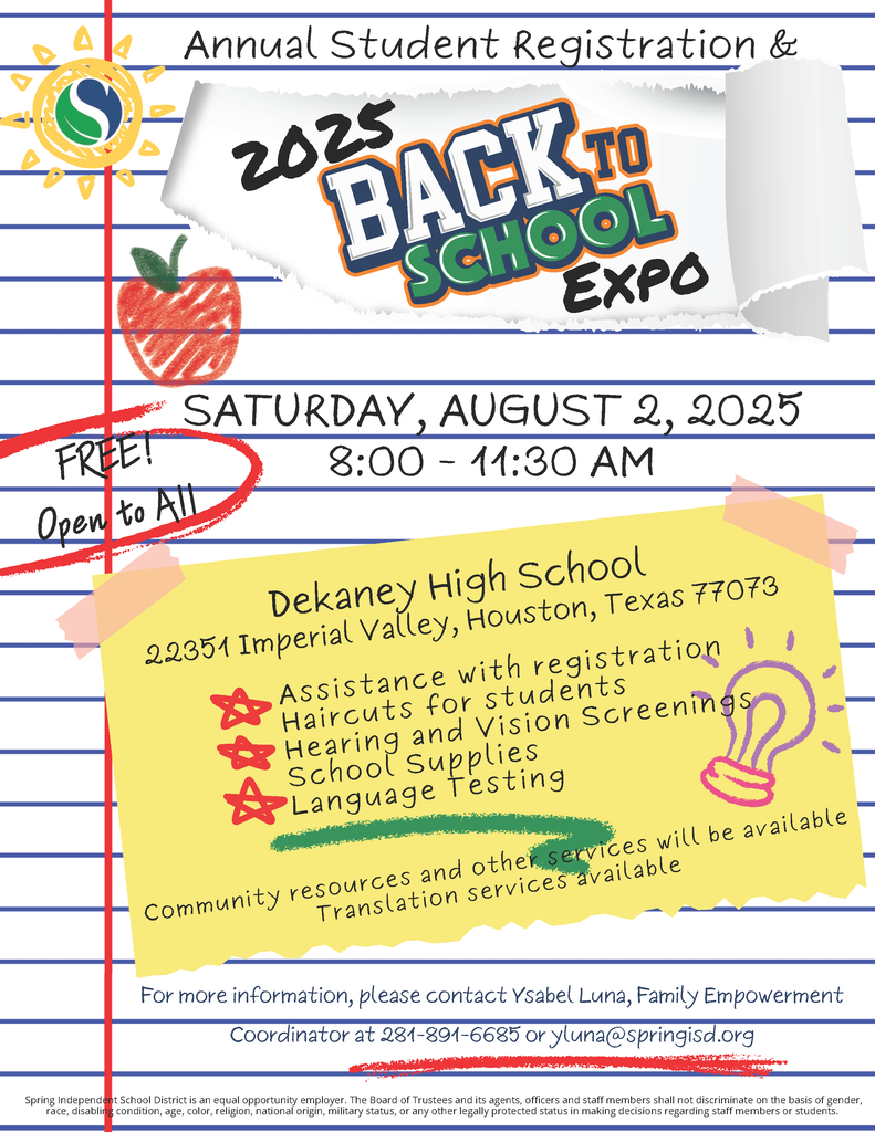 Spring ISD to host annual Back to School Expo on Saturday, August 2 at Dekaney High School