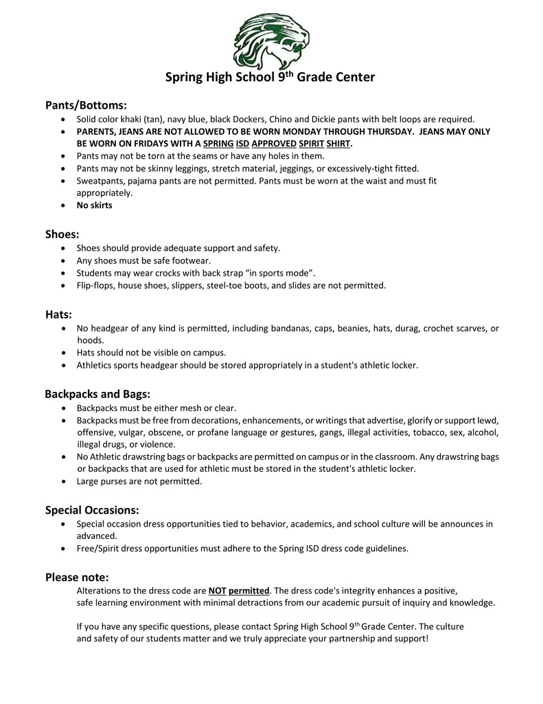 dress code pg. 1