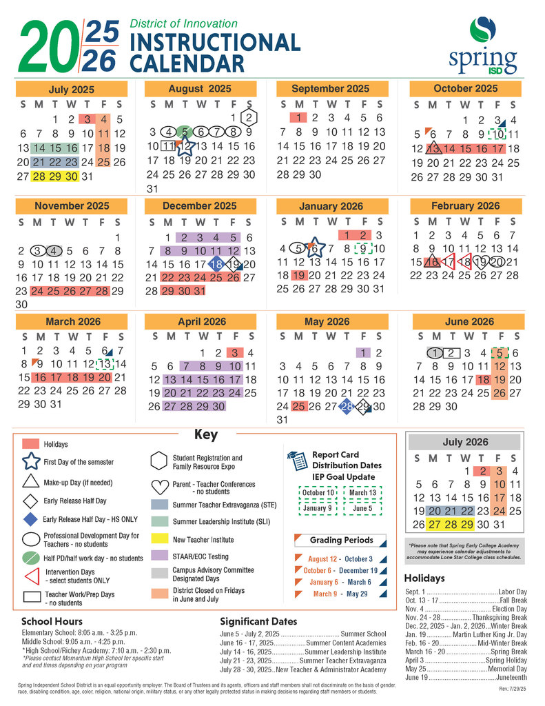Instructional Calendar