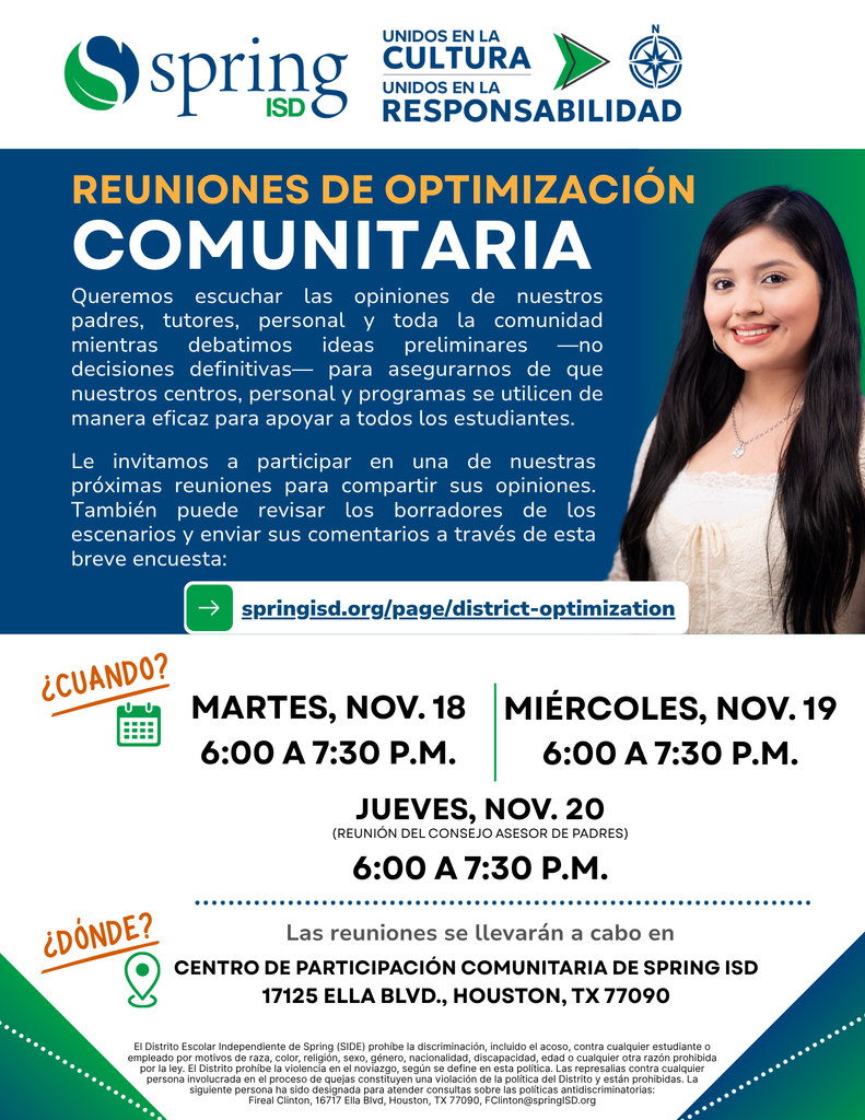 Reuniones comunitarias de optimización - 18, 19 y 20 de noviembre