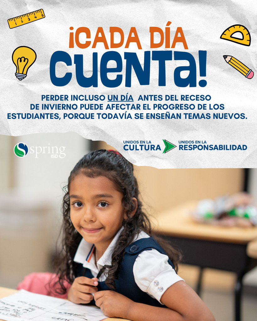 ÍCada día cuenta! Perder incluso un día antes del receso de invierno puede afectar el progreso de los estudiantes, porque todavía se enseñan temas nuevos.