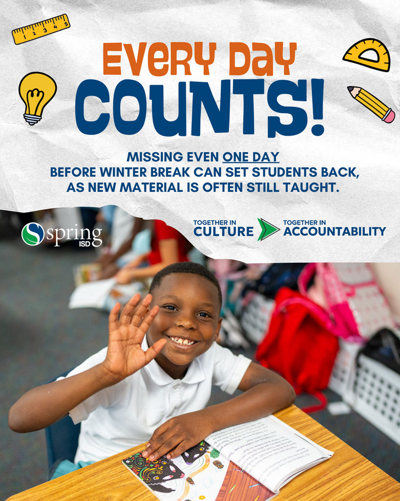 Every day counts! Missing even one day before Winter Break can set students back, as new material is often still taught.