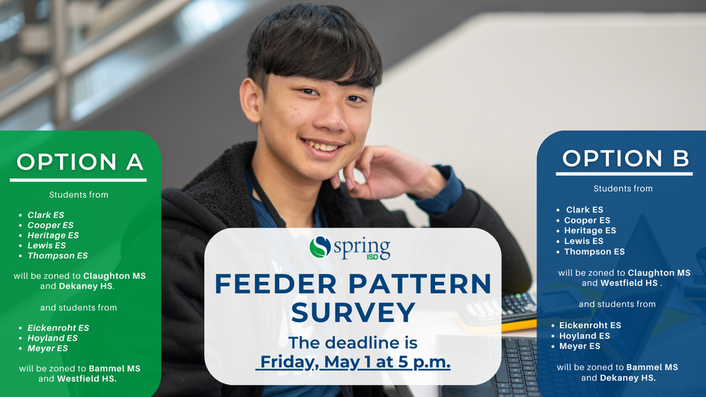 Spring ISD Feeder Pattern Survey - The deadline is Friday, May 1 at 5 p.m.