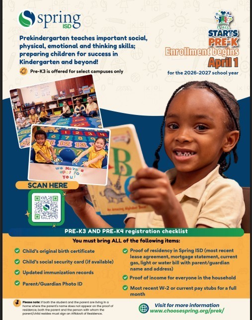 RE: Pre-K Enrollment Begins April 1, 2026