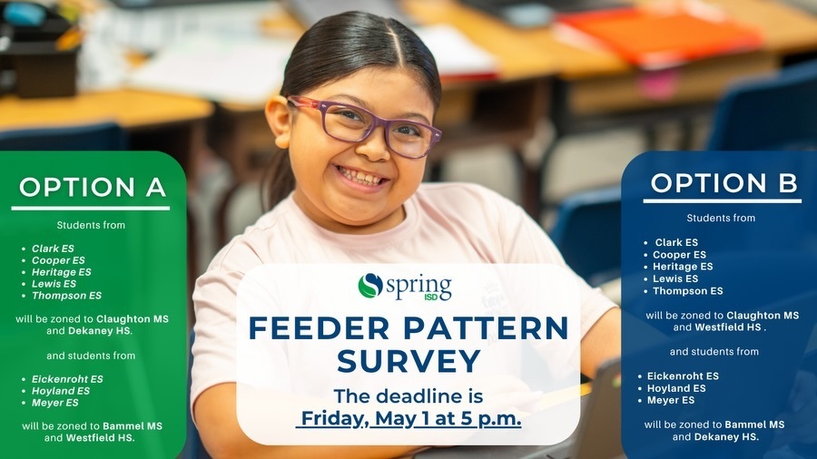 Spring ISD Feeder Pattern Survey - The deadline is Friday, May 1 at 5 p.m.