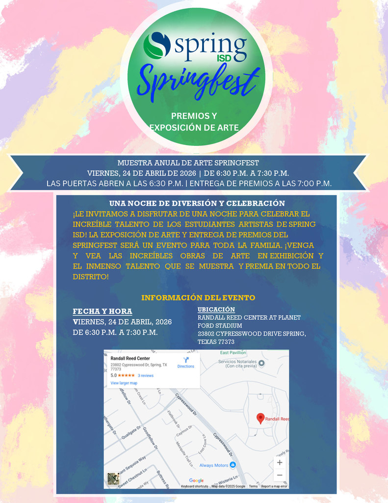 La Exposición de Arte y Ceremonia de Premiación Springfest, Viernes, 24 de abril de 2026
