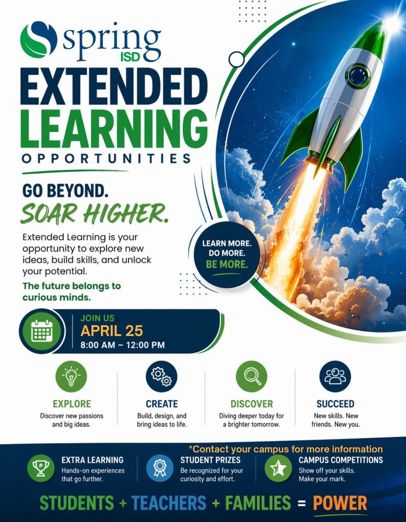 Saturday Extended Learning - April 25 - Check with your campus for times