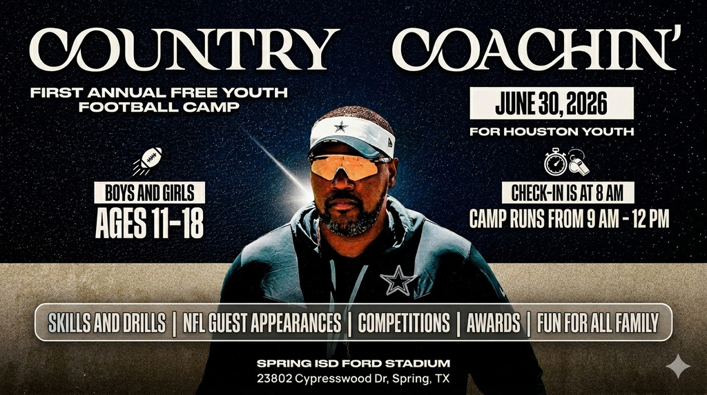 Country Coachin' - First Annual Free Youth Football Camp - June 30, 2026 for Boys  and Girls Ages 11-18