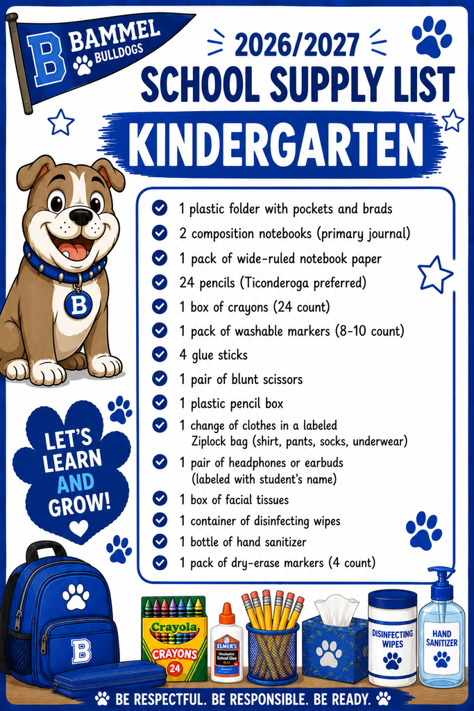 Kinder School Supply List