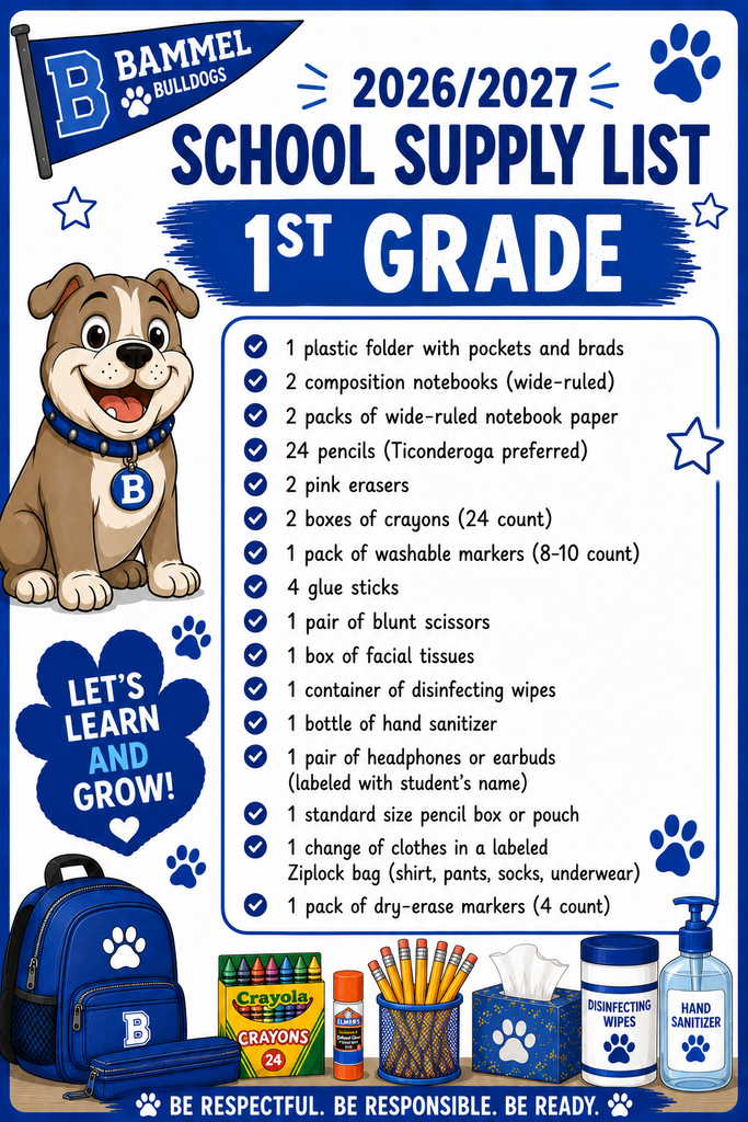 1st Grade School Supply List