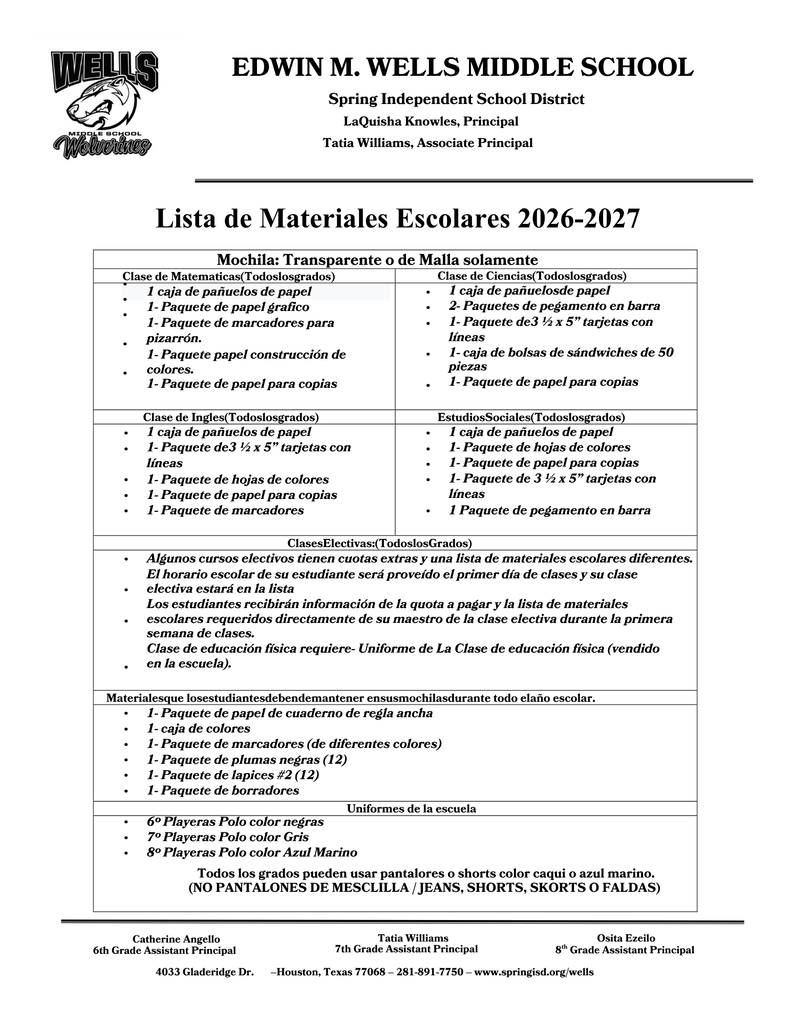 School Supply List Span