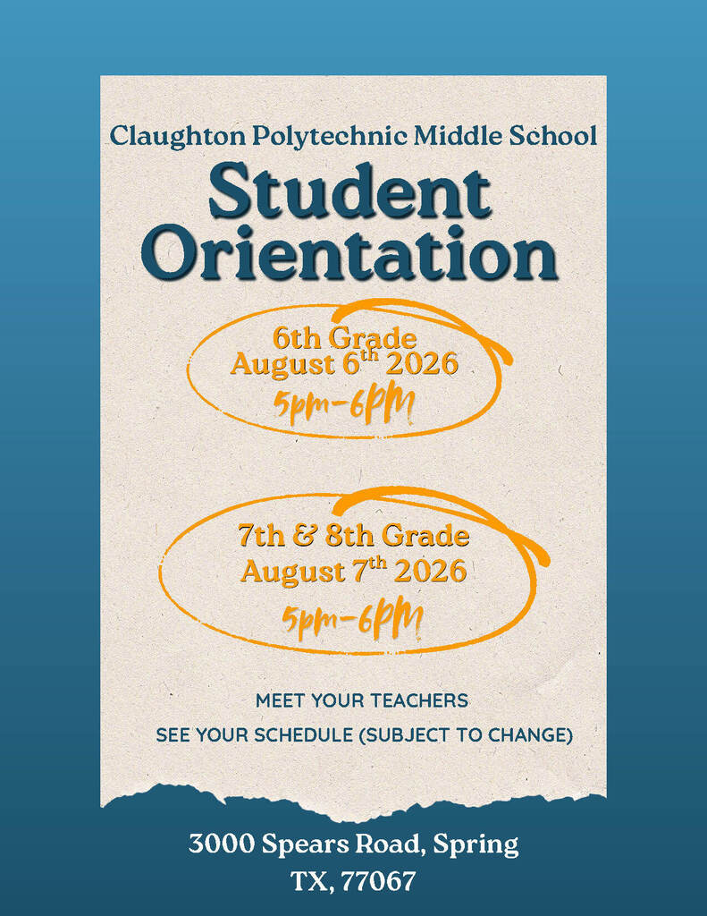 Claughton Student Orientation Aug. 6 and 7, 2026