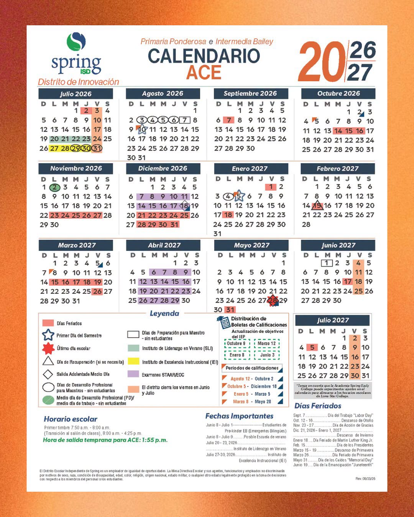 2026-27 Calendario ACE - Ponderosa ES, Bailey MS
