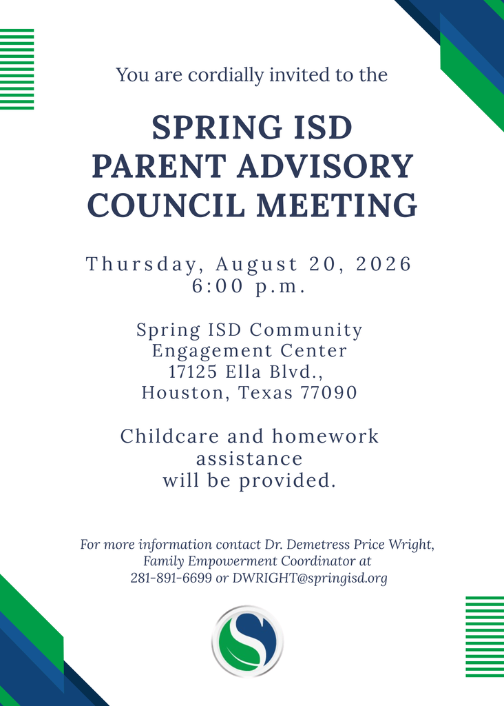 Spring ISD Parent Advisory Council Meeting, Thursday, August 20, 2026