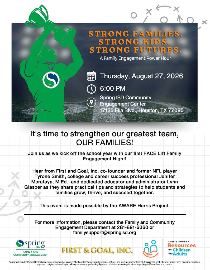 Spring ISD families, join us for our first FACE Lift Family Engagement Night of the school year!