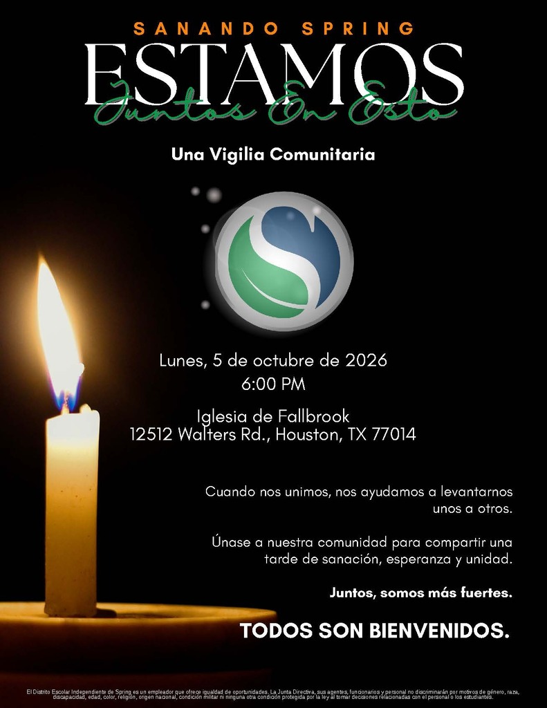 Sanando Spring | Estamos Juntos en Esto | Una Vigilia Comunitaria | 6 p.m. el lunes, 5 de octubre de 2026 a Iglesia de Fallbrook, 12512 Walters Rd.