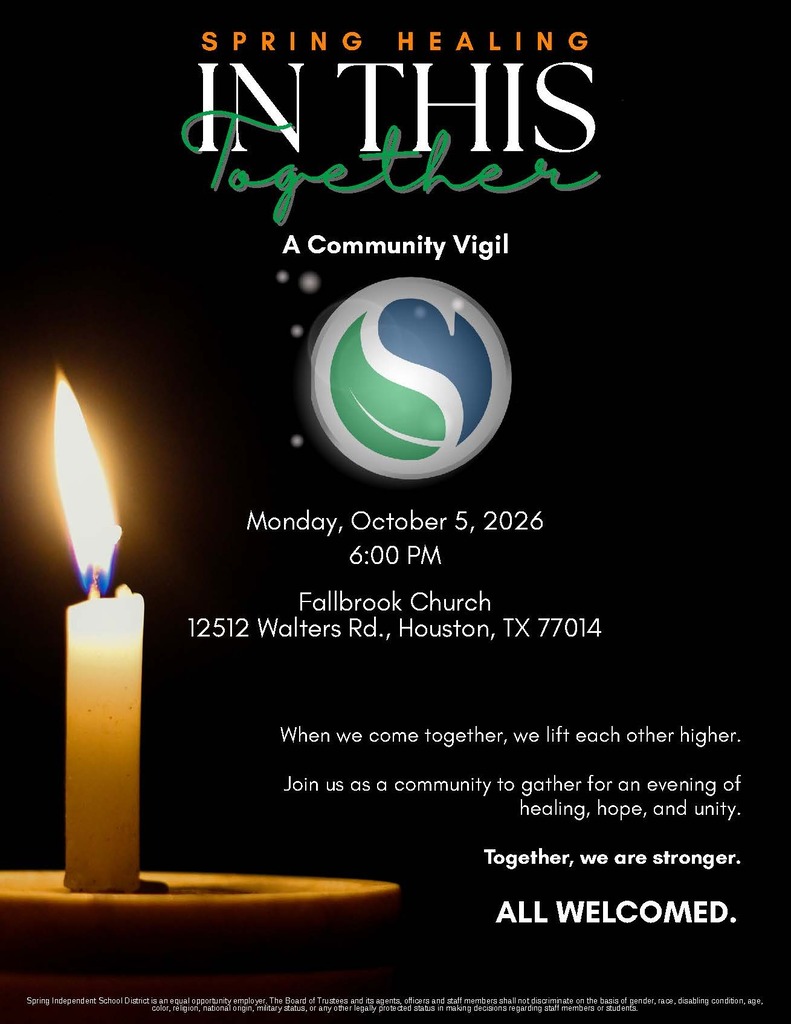 Spring Healing | In This Together | A Community Vigil | 6 p.m. Monday, October 5, 2026 at Fallbrook Church, 12512 Walters Rd.