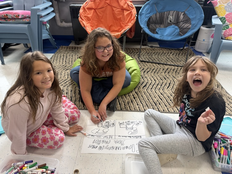 students working together on poster projects