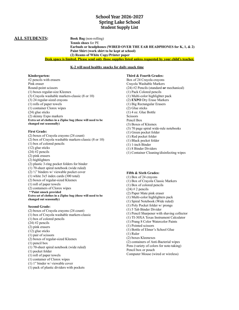 26-27 supply list
