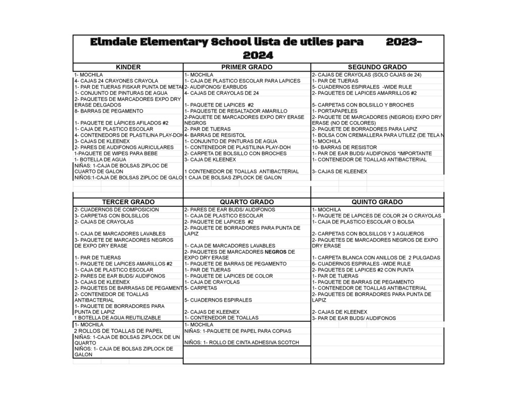 school supplies (spanish)