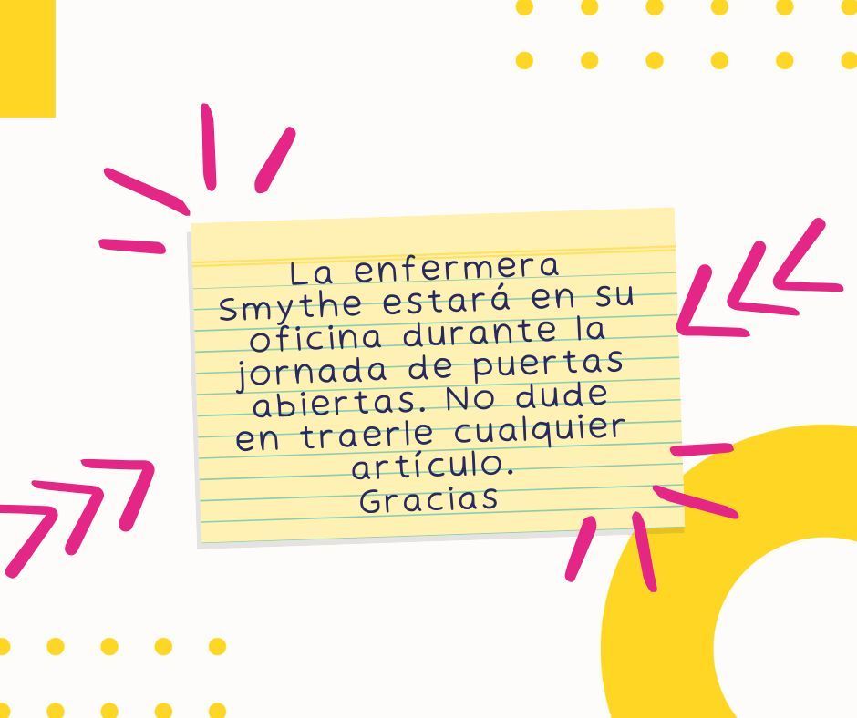 Gracias. Recuerde que la jornada de puertas abiertas será MAÑANA (7 de agosto) de 4:30 a 6:00.