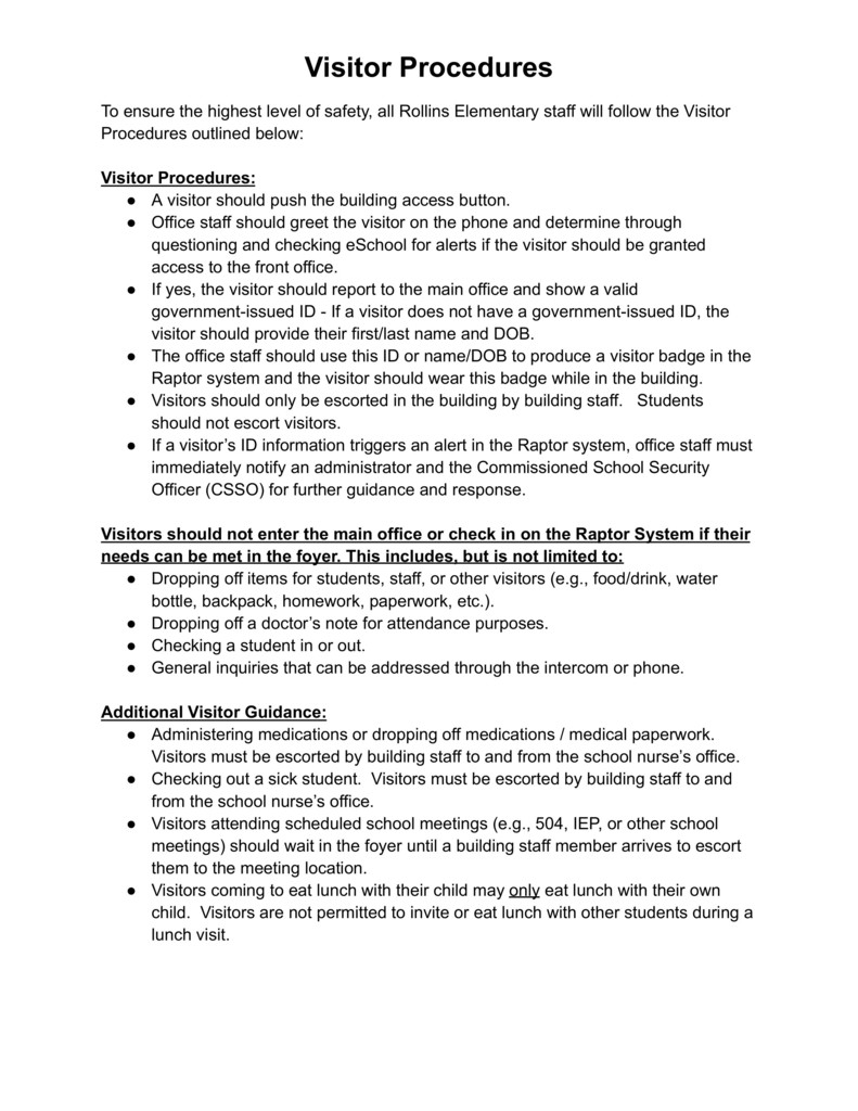 Visitor Procedures