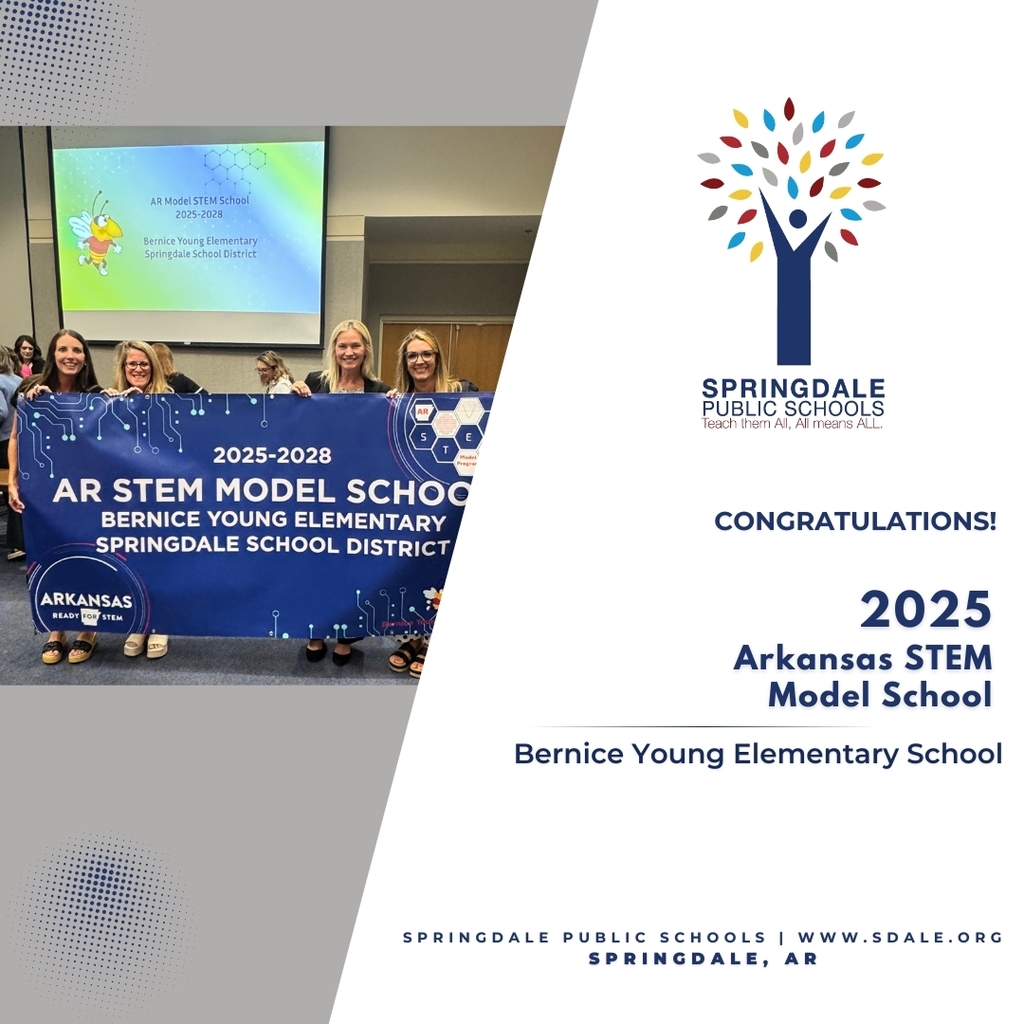Let's celebrate Bernice Young Elementary! Their hard work and dedication to STEM education have earned them the title of Arkansas Model STEM School. What an amazing accomplishment for their teachers and administrators! #SpringdaleFamily