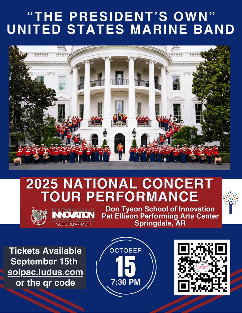 "The President's Own" United States Marine Band is coming to Springdale! Catch their incredible performance on October 15. Tickets are available now. Don't miss this one-of-a-kind event! 🇺🇸 https://soipac.ludus.com/index.php