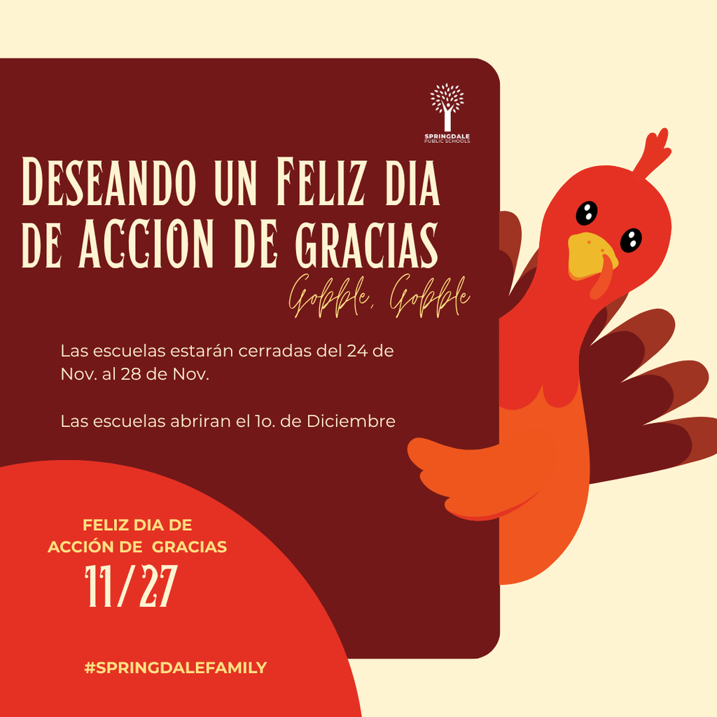 🍂 Wishing all our amazing families a wonderful and restful Fall Break! School will be closed from November 24th to November 28th. Enjoy this special time to relax, make memories, and perhaps sip some hot cocoa! We can't wait to see you back on December 1st, refreshed and ready to learn! 🧡 #SpringdaleFamily