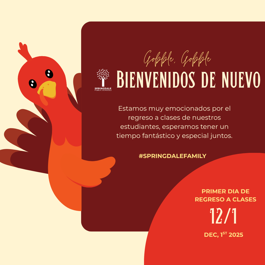 Welcome back, Springdale Family! 🎉 We're thrilled to see all our students on Monday, December 1st!🌟 Hope your break was restful and you're returning refreshed and ready to learn. What are you most excited to dive into this semester? 📚✨ #SpringdaleFamily